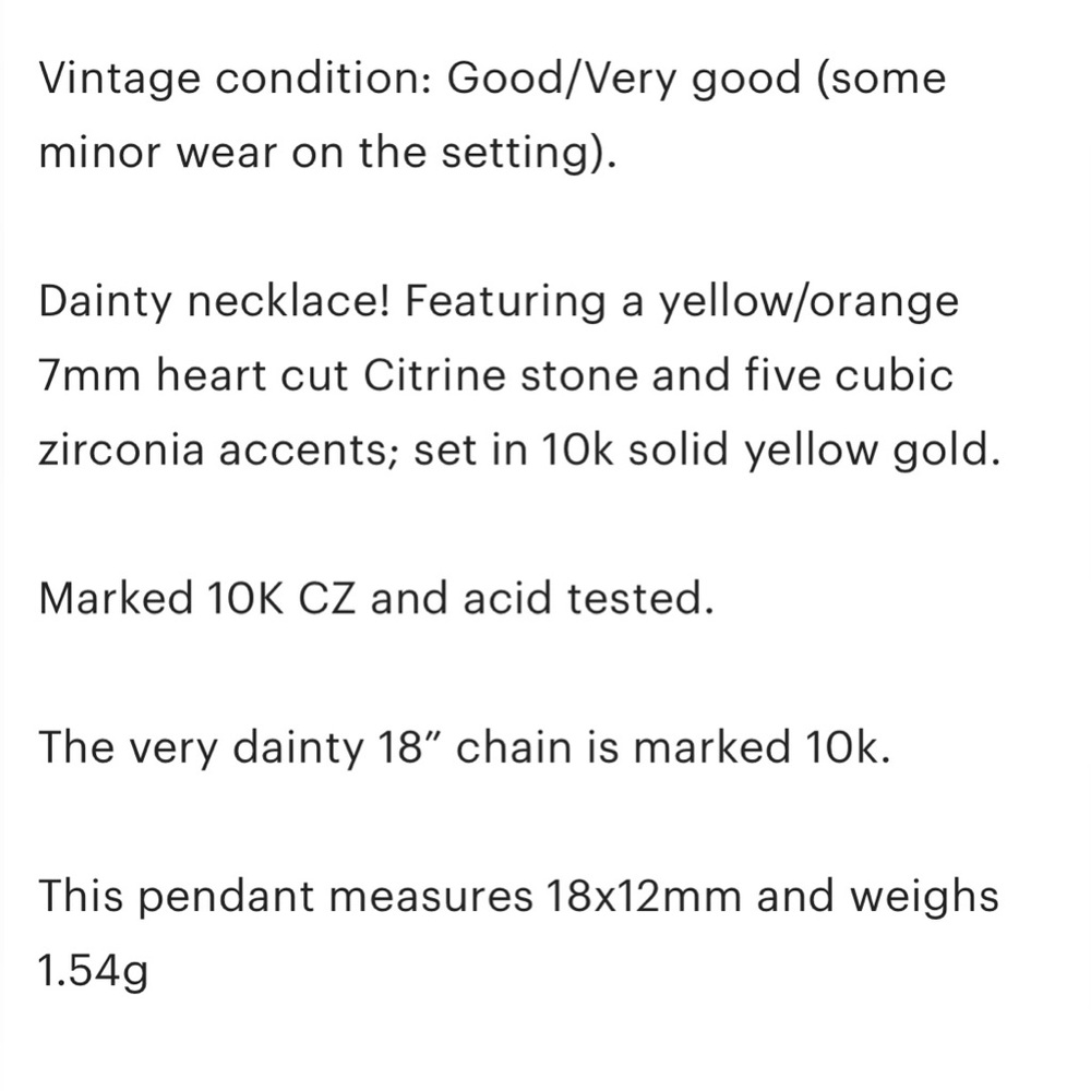 yellow orange citrine cz 10k solid yellow gold heart shaped pendant neck…​ - Picture 11 of 11